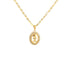 The Little Boy Pendant Necklace for Mother's Day Valentin Chain showcases an ornate pendant with a central letter "R," surrounded by a halo of sparkly stones. This exquisite piece is crafted from 14k gold-filled material, and the chain features a twisted link pattern that highlights the pendant against a plain white background.